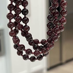 Orissa Rhodolite Garnet Double Strand Beaded Sterling Silver Necklace